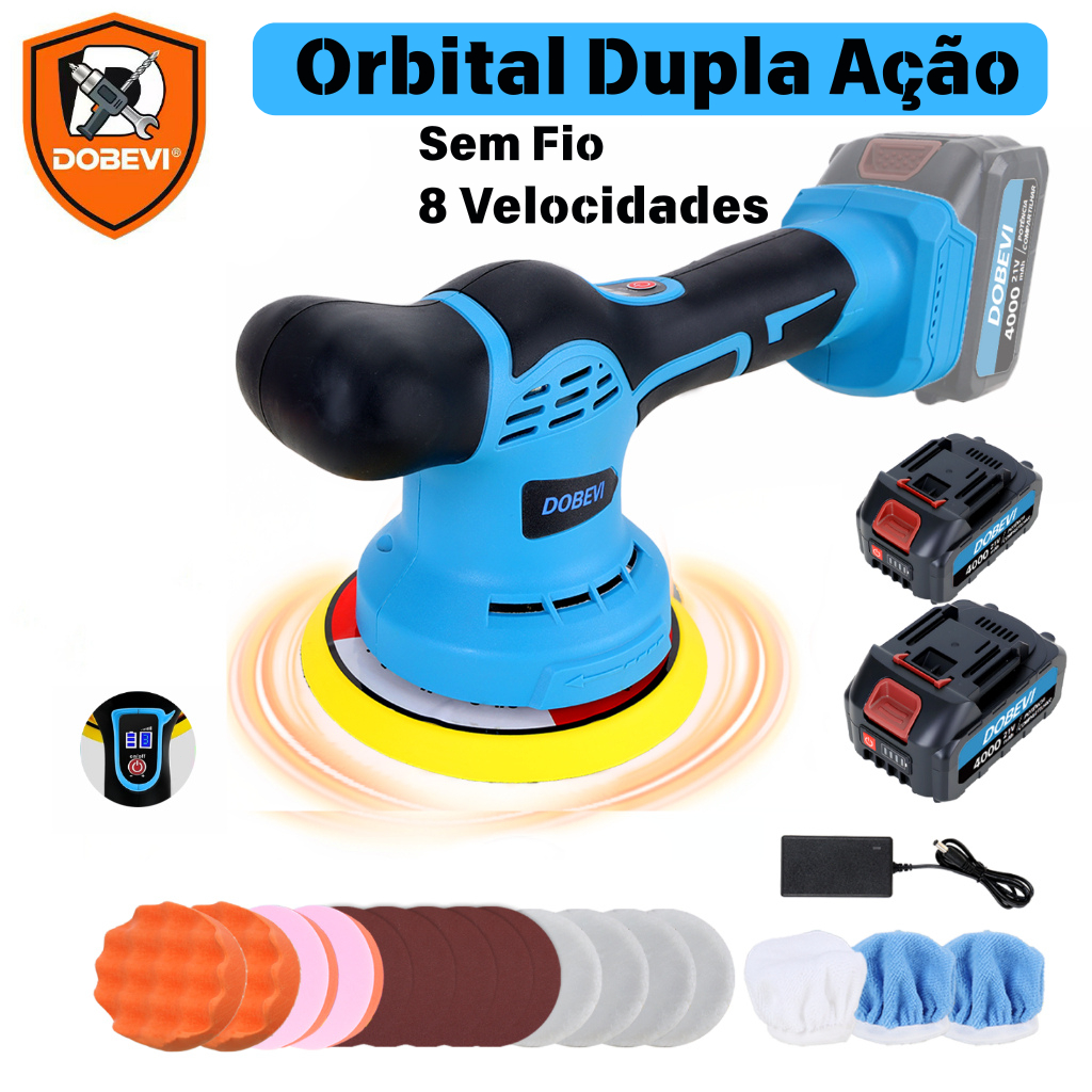 Politriz Automotiva Sem Fio 4000mAh 2 Baterias - Polidora Portátil Fácil para Uso Doméstico