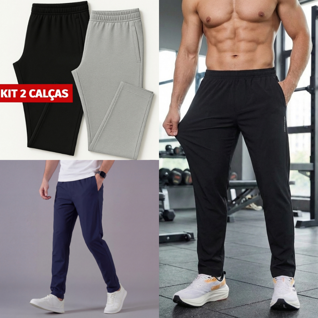 Kit 2 Calça Masculina Dry Fit Com Elastano Esportiva Academia Treino Fitness