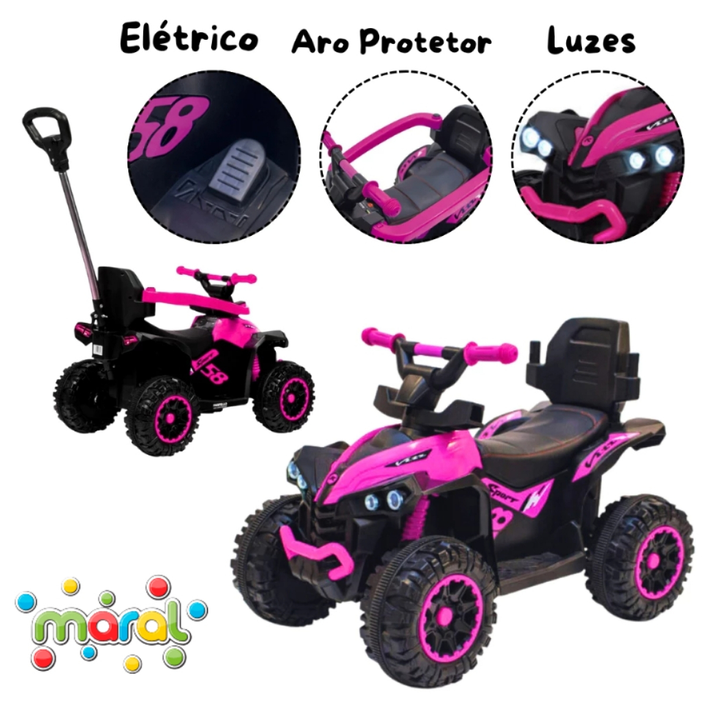 Quadriciclo Carrinho elétrico 6V Maral Pimpi infantil Suporta até 23kg Luzes no Farol e Som