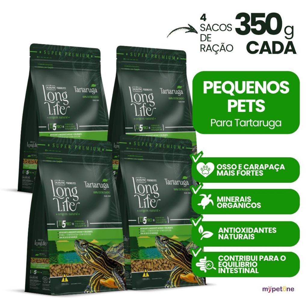 Kit com 4 Ração Long Life Pequenos Pets Tartaruga 350g