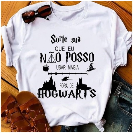 Camiseta Feminina Slim Harry Potter Cartoon Unissex Hogwarts 100% Algodão