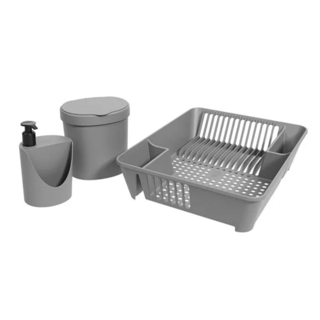 Kit Cozinha 3 Peças Organizador de Pia Completo com Lixeira,Escorredor e Porta D