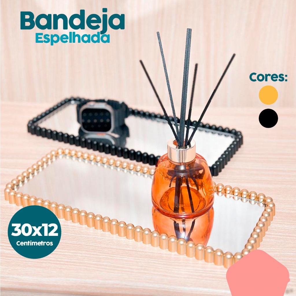 Bandeja Espelhada Bolinhas Banheiro Lavabo Bandeja Decorativa Multiuso