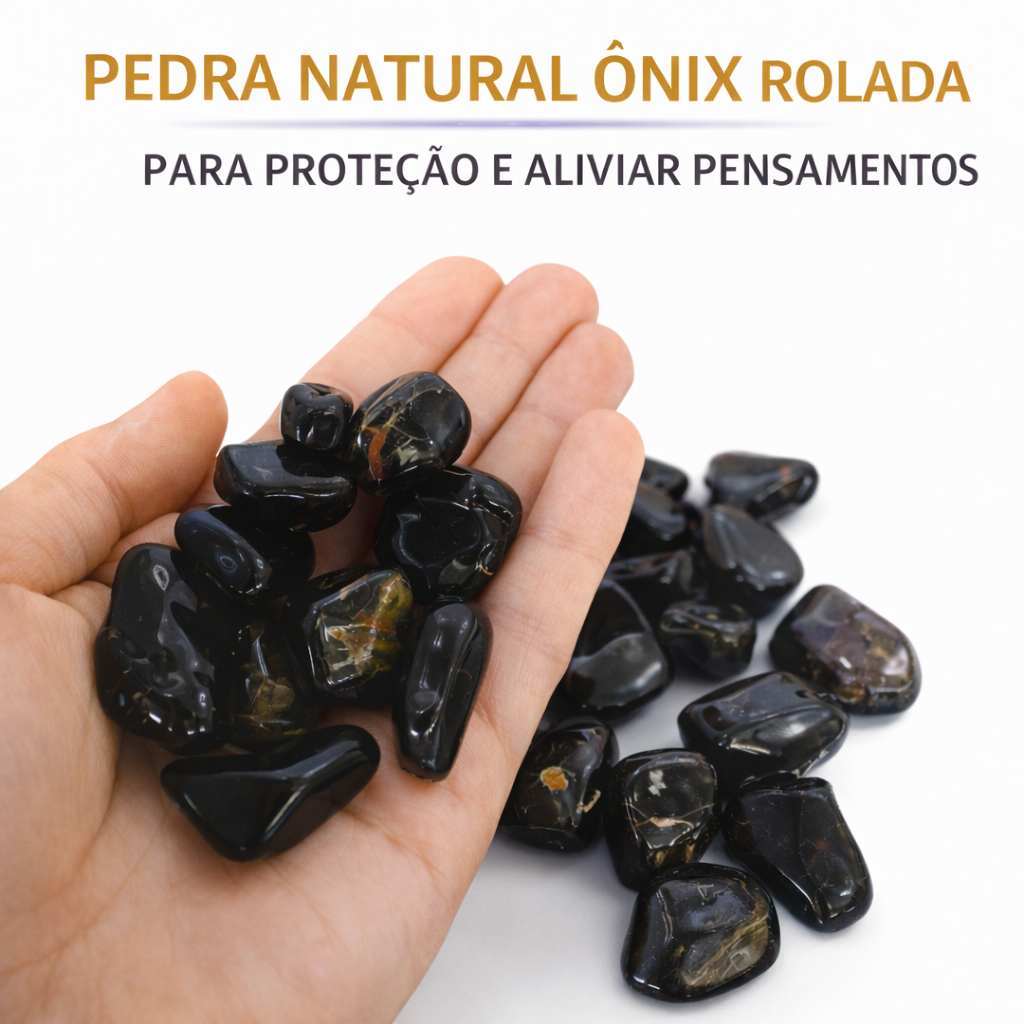 Pedra Ônix Rolada 2cm Natural Proteção Espiritual Limpeza Energética Contra Negatividade Envio Rápido