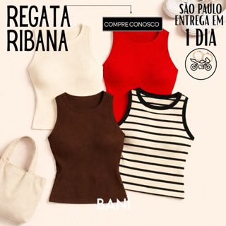 Blusa Regata Feminina Canelada Ribana Básica Lisa Algodão Premium Várias Cores Verão em Oferta na Shopee