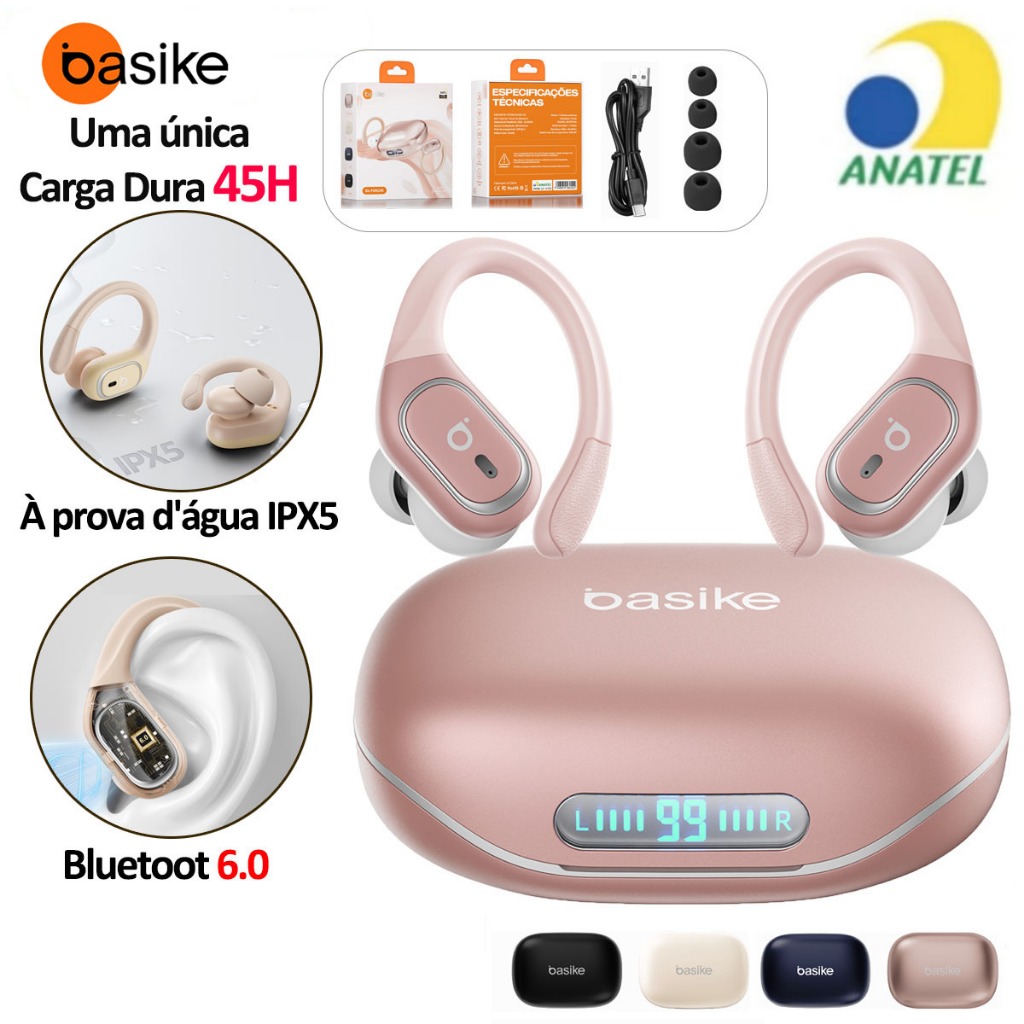 Basike Fones De Ouvido Sem Fio TWS Com Luz LED Duração Da Bateria Sumsung E IPhone De 45H