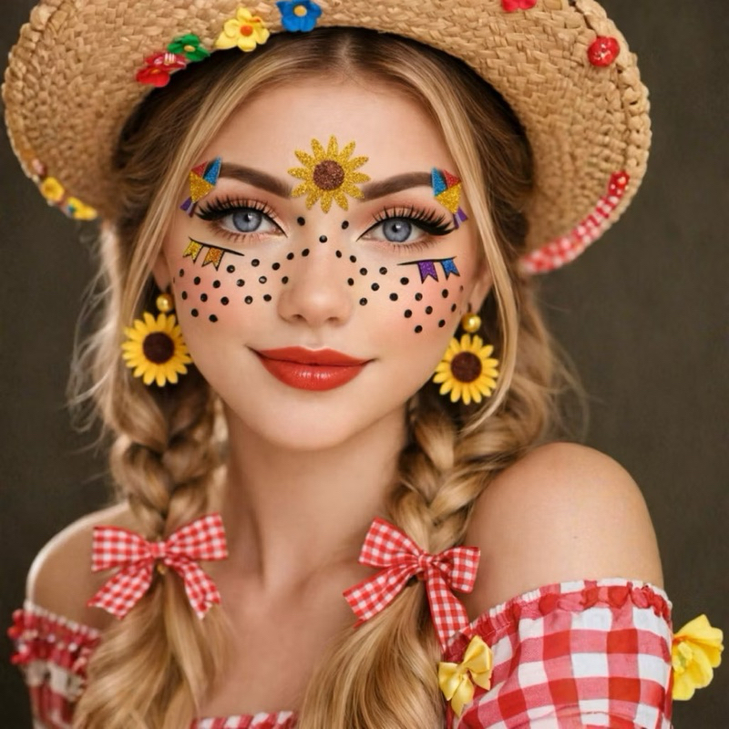 Adesivo Facial Festa Junina Maquiagem Pronta Glitter Sortido