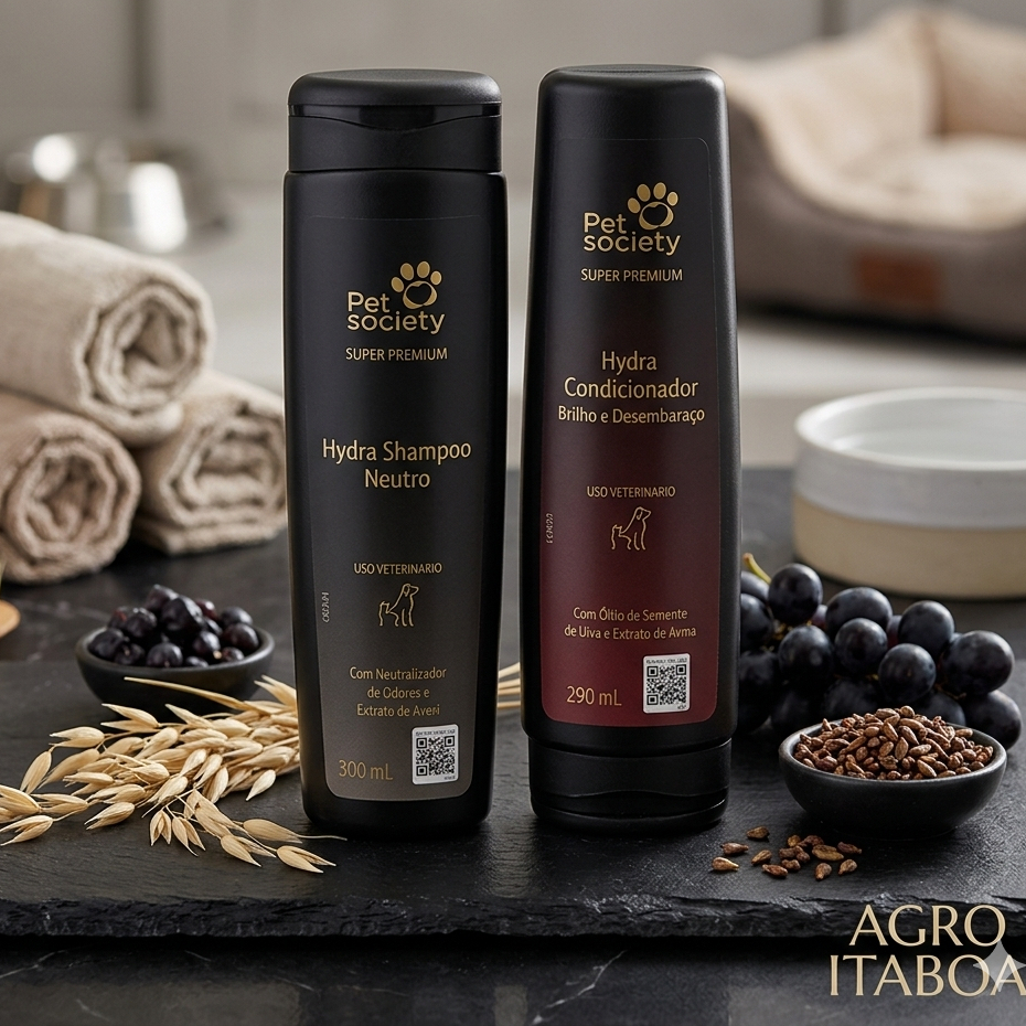Shampoo Hydra Neutro 300ml + Hydra Condicionador Brilho e Desembaraço 290ml Super Premium Cães Gatos