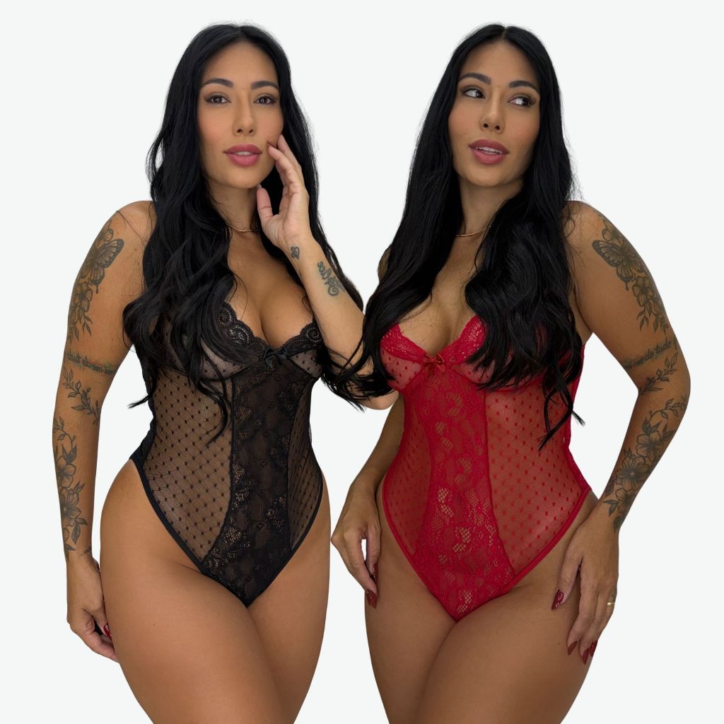 Kit 2 Body Renda sem Bojo Tule Feminino Rendado Lingerie Transparente Alça Regulaveis Moda