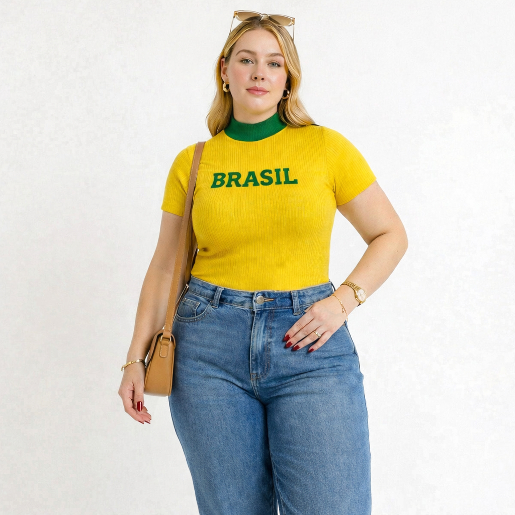 T-shirt Camiseta Do Brasil Camisa Feminina Estampada Lançamento Copa Envio Imediato Slim e Plus Size