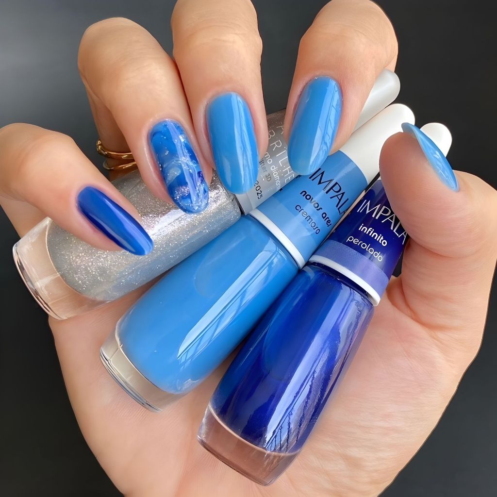 Kit 3 Esmaltes Risqué Misturinha Tons Azul Glitter Esmalte Atacado Impala