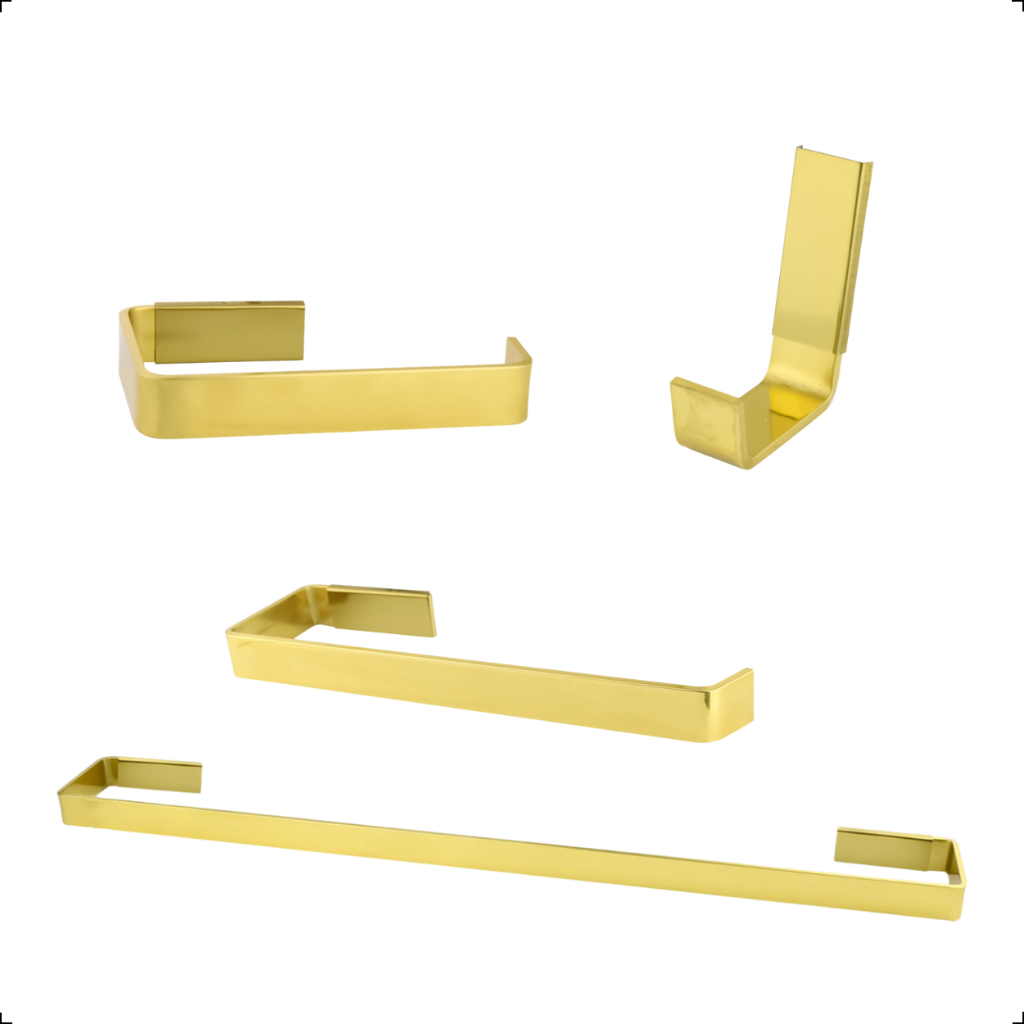 Kit Acessorios Para Banheiro Quadrado 4 Peças Gold Dourado