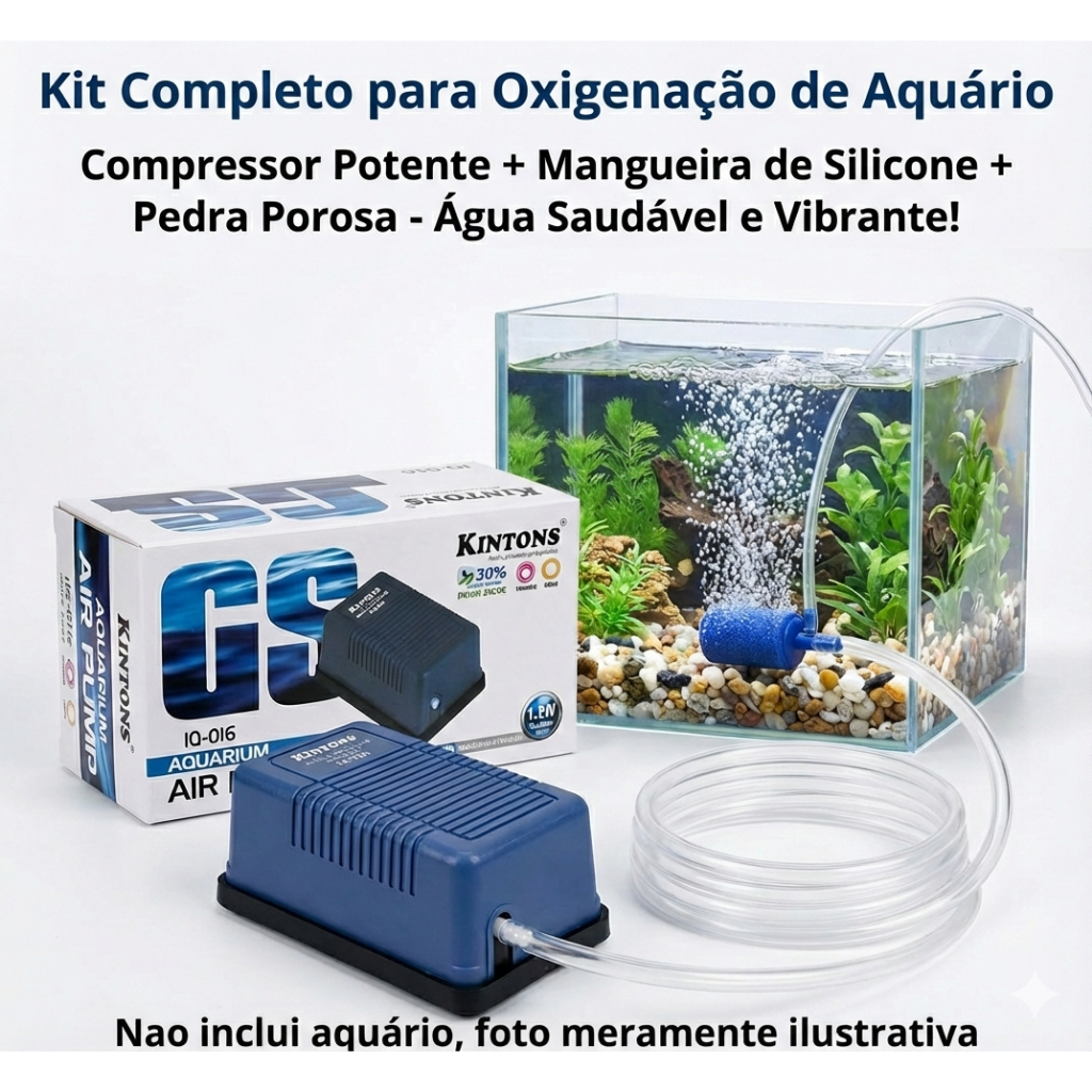 COMPRESSOR DE AR PARA AQUÁRIO  COM MANGUEIRA E PEDRA POROSA 3L/M - 110V