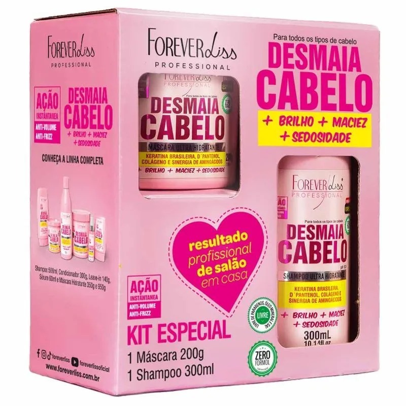 Kit Especial Desmaia Cabelo com Shampoo 300ml e Máscara 200g Forever Liss