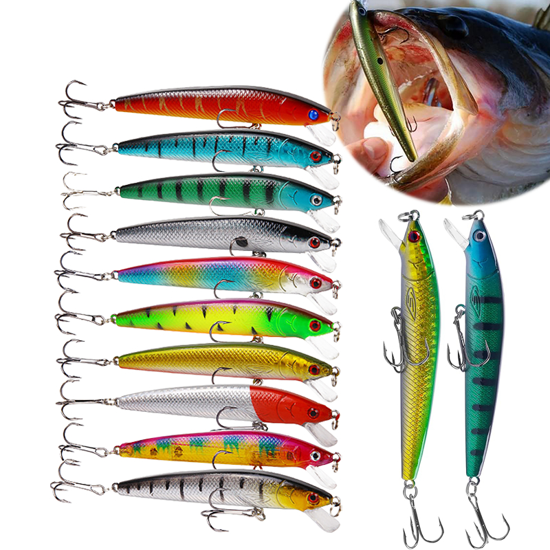 Kit 3 em 1 Iscas Para Pesca 5/10Peças Minnow Whopper Plopper Articulada 10cm Tucunaré