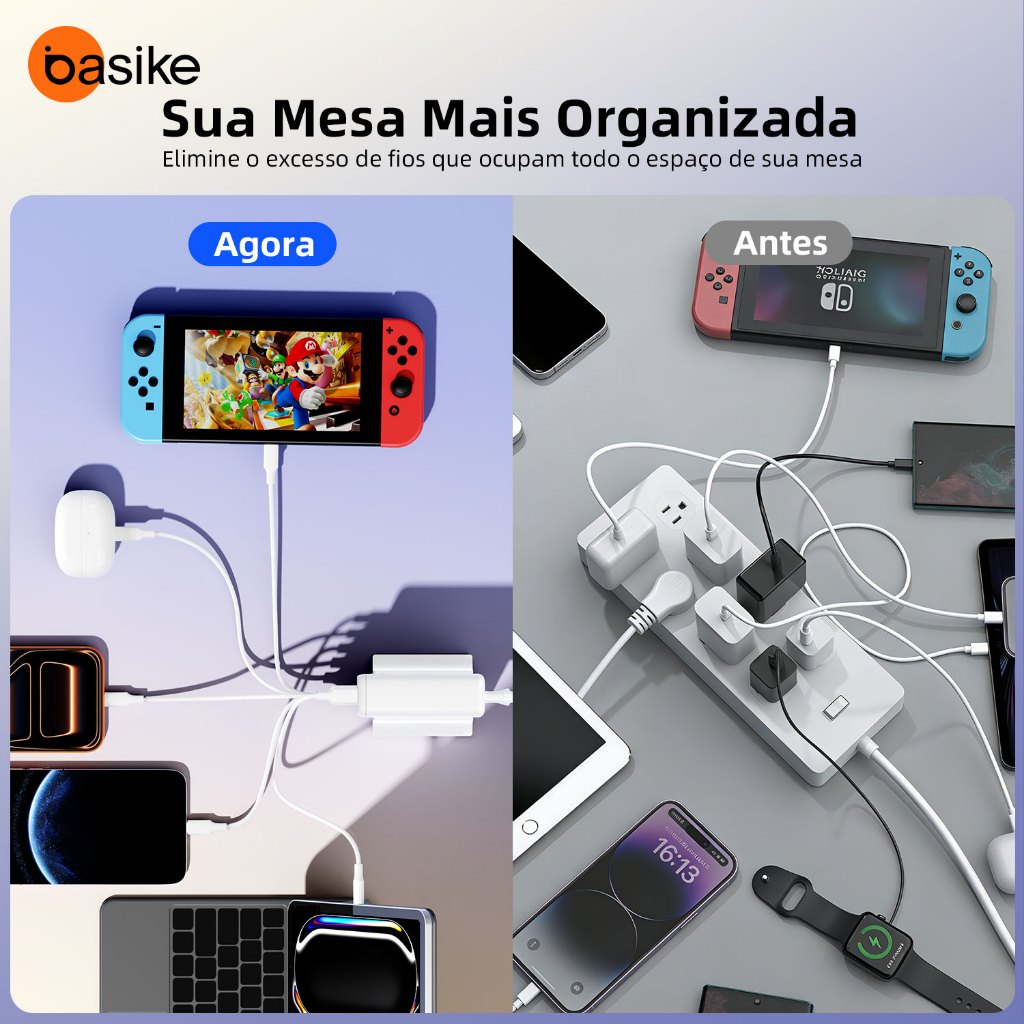 Carregador de Mesa Basike GaN 65W Turbo 5 em 1 com 3 USB — foto 4