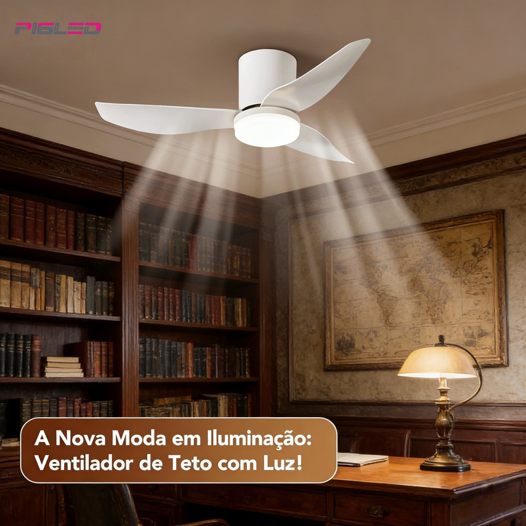 Ventilador De Teto Com LED 3 Cores E Controle Remoto Bivolt 3 Pás Silencioso Design Luxo Silencioso