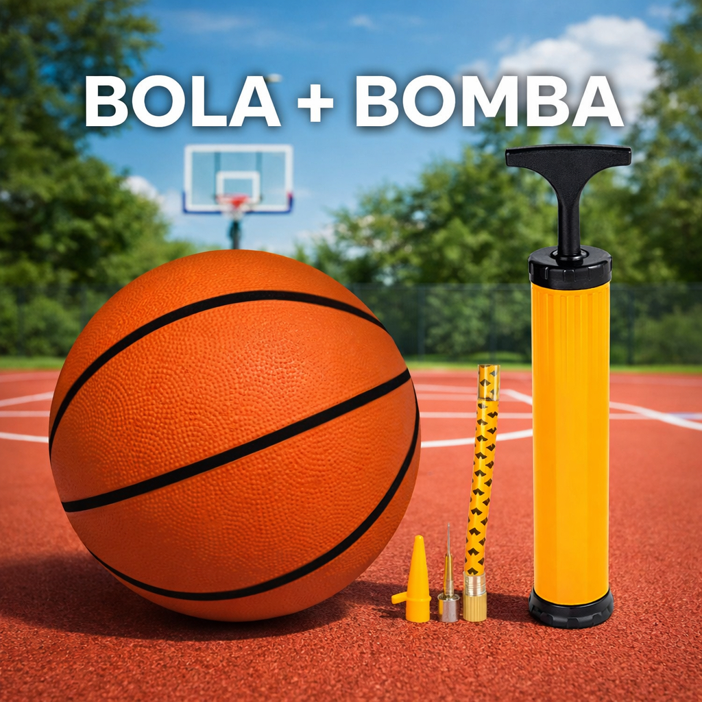 Kit Bola Basquete Infantil + Bomba Texturizada Esporte Treino Escolar Quadra Rua Criança Jogo