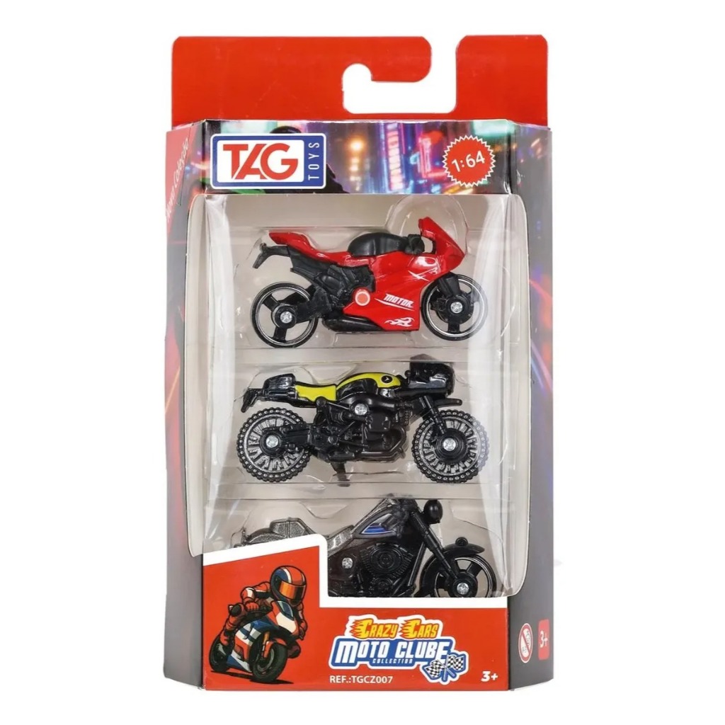Conjunto 3 Motos Miniatura 1/64 Sortido Surpresa - TGCZ007