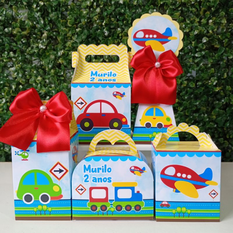 Kit 15 a 50un Caixinha Lembrancinha Personalizada CARRINHOS/ MEIO DE TRANSPARENTE ( PEGUE E MONTE ) FESTA ANIVERSÁRIO