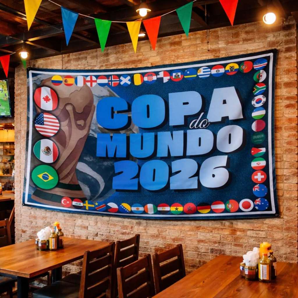 Bandeira grande Copa do Mundo 2026 Decoração eventos