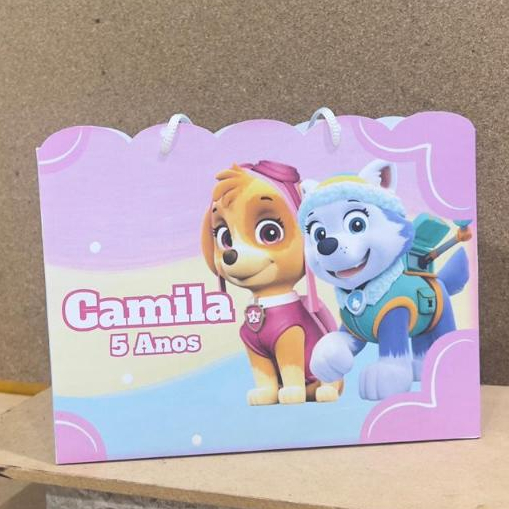 Sacolinha Personalizada Patrulha Canina Rosa | Skye e Everest | Lembrancinha Festa Infantil Menina