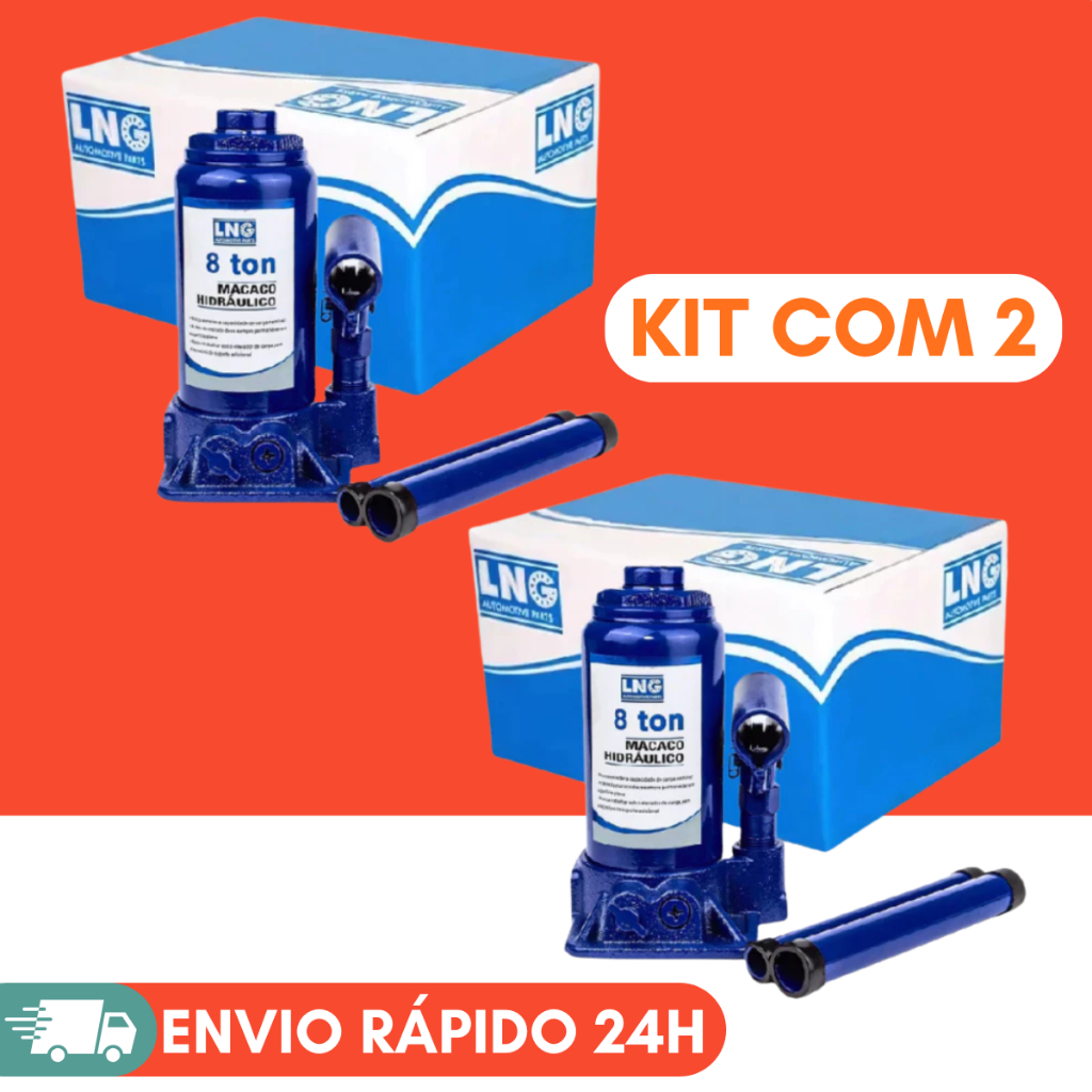 Kit 2 Macaco Hidráulico Garrafa 8 Toneladas Universal LNG