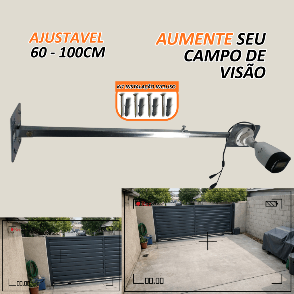 Extensor Para Câmera de Segurança 1 Metro Haste Longa Ajustável Para Parede Área Ampla