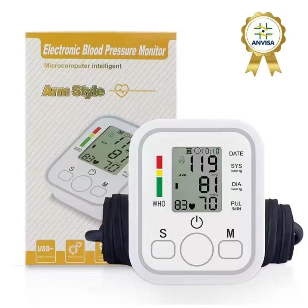 Medidor de Pressão Arterial Digital de Braço Automático Bateria Integrada