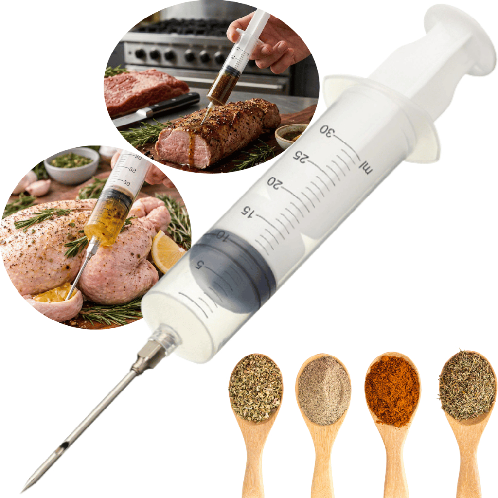 Seringa Injetora 30ml Temperos Carne Frango Churrasco Marinada Inox Cozinha Recheio Profissional
