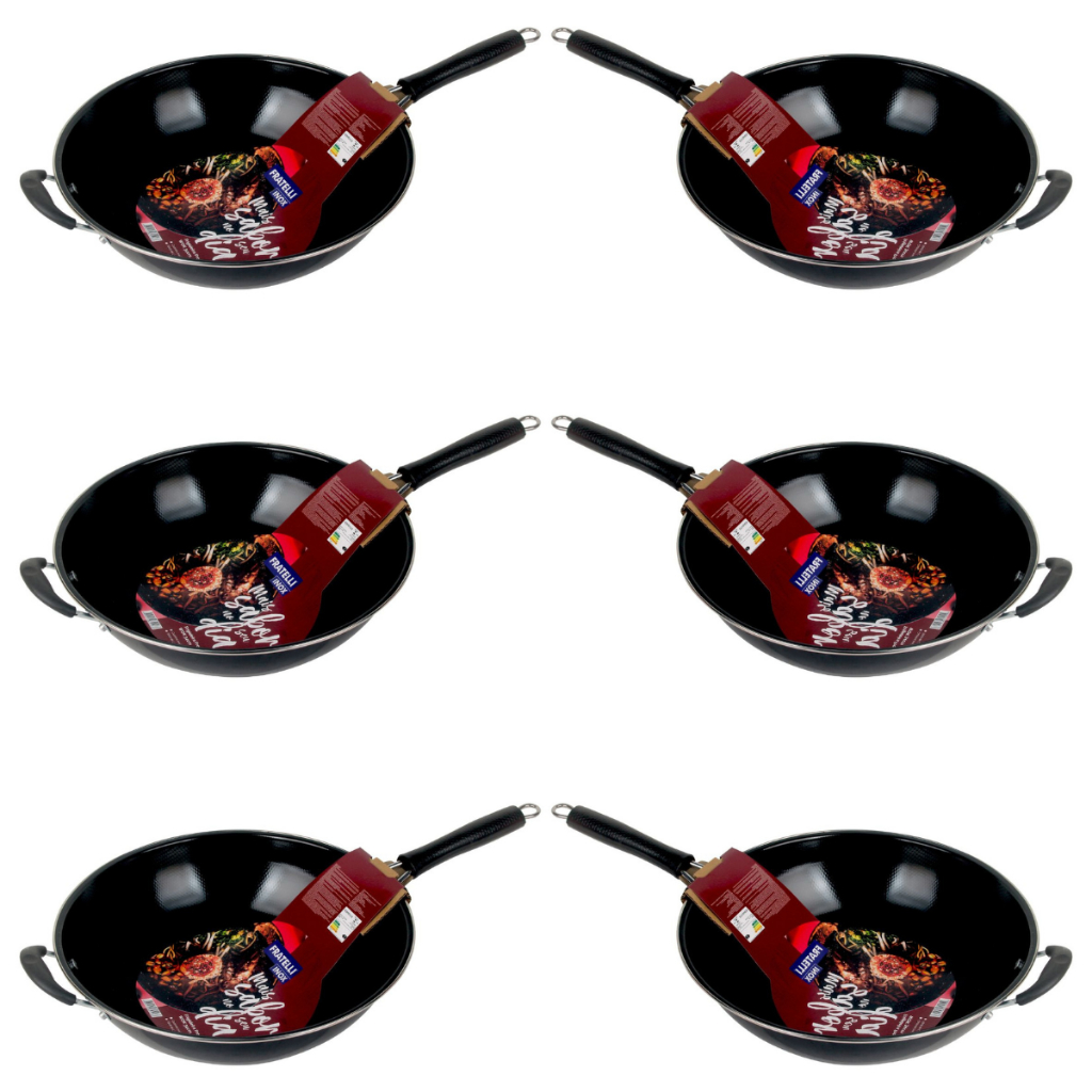 Imagem Kit 6 Frigideiras Para Restaurante Wok Grande 34cm 3l Fratelli Profissional Carne Peixe Yakissoba frutos do mar