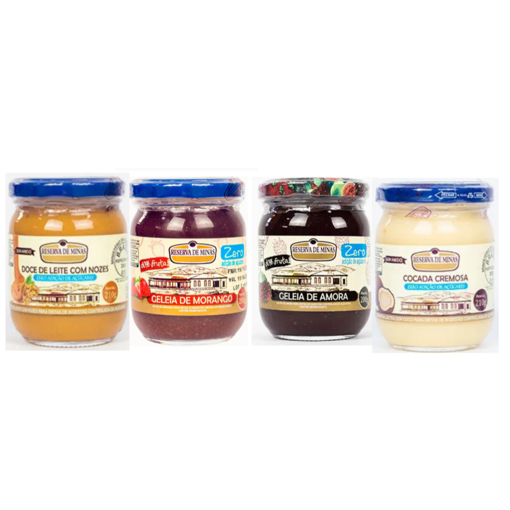 COMBO Geléia De Morango Diet +Cocada Cremosa Diet +Geléia de amora Diet+Doce De Leite Com Nozes Diet