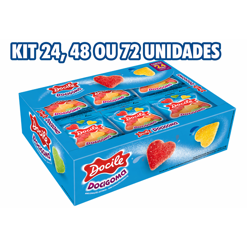 Bala Docile Coração Docigoma 24 48 72 Unidades Bala de Goma Sortida  Festa Lembrancinha Original