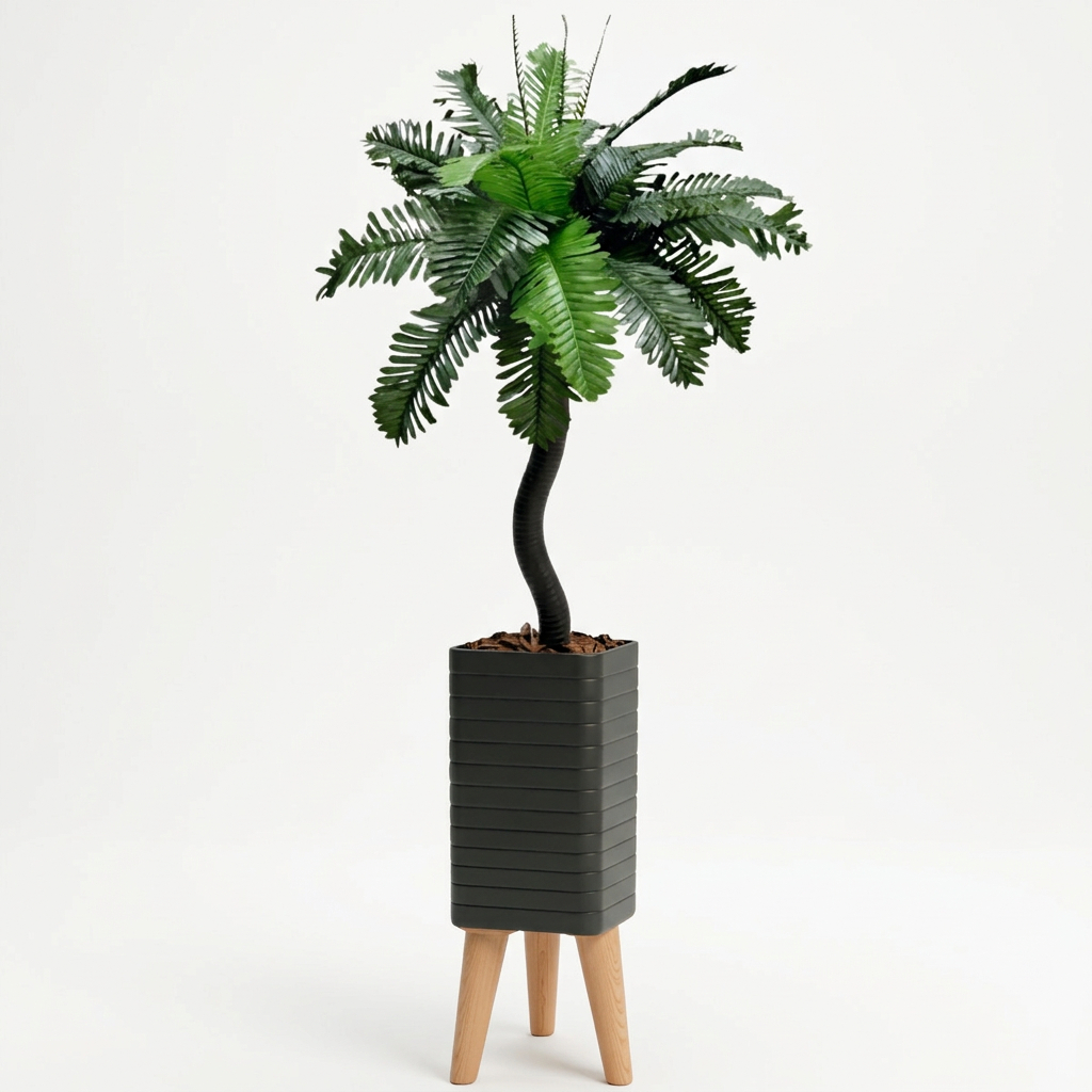Coqueiro Artificial Decoração 110 Cm Com Vaso Tripé Preto Design Moderno Sala
