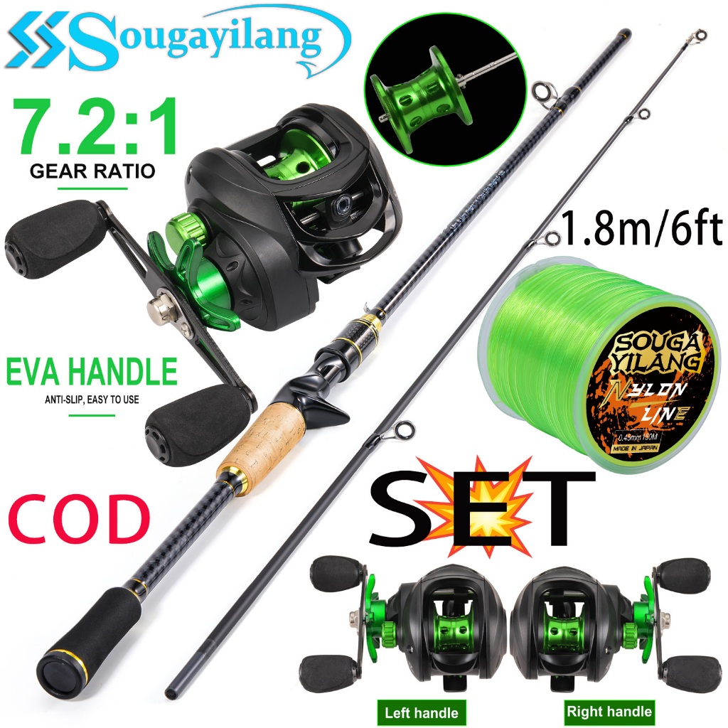 Sougayilang✨Conjunto de Vara de Pesca Casting 1,8m + Molinete Baitcasting 7,2:1, Vara de Fibra de Carbono