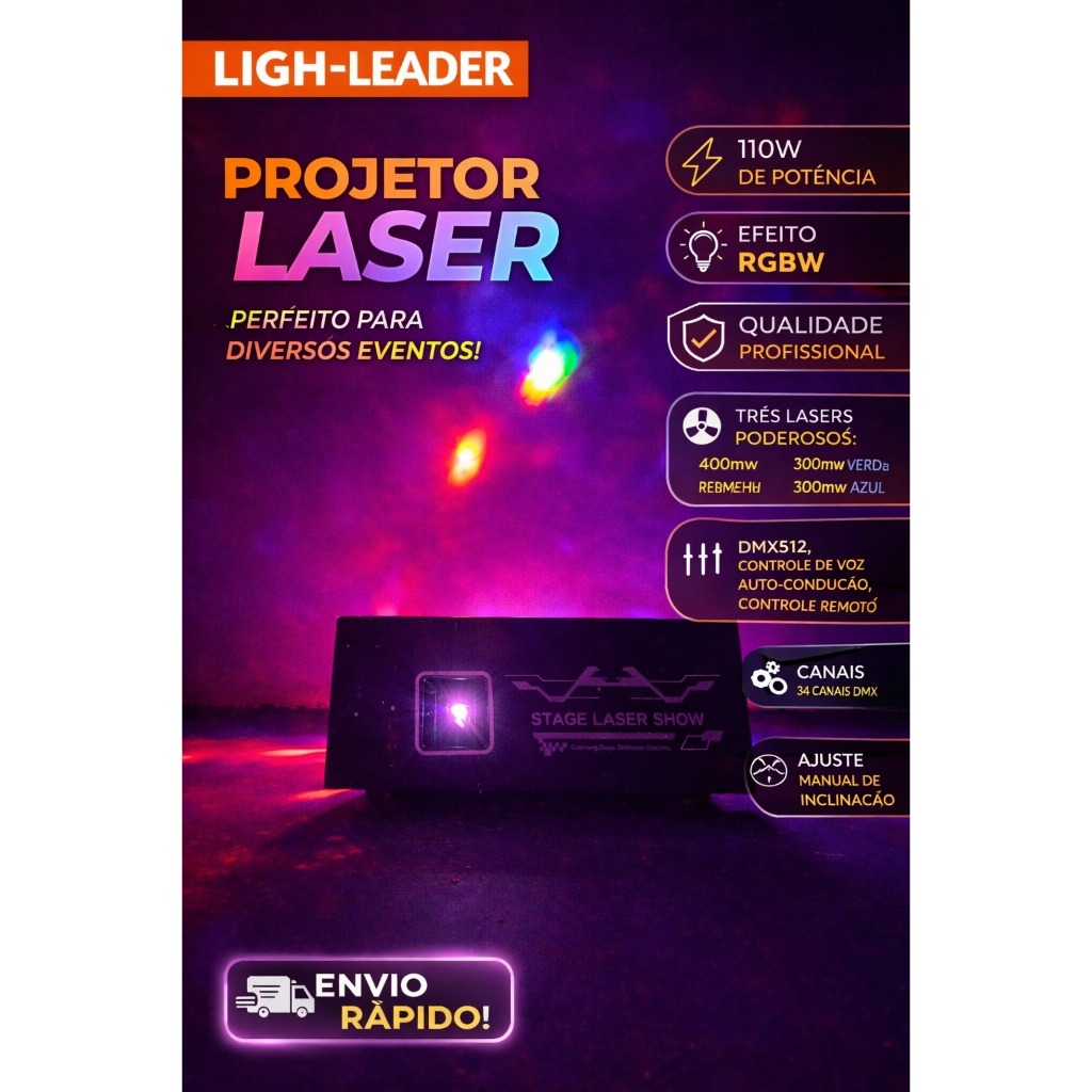 Laser DJ RGB 110W DMX Bivolt Projetor Profissional Festa Balada Show Iluminação