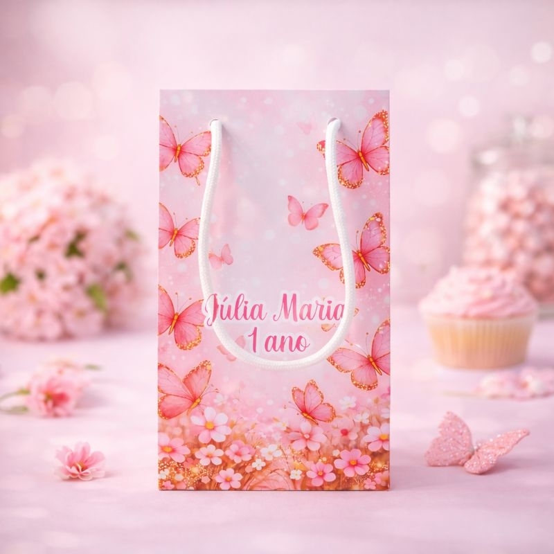PEGUE E MONTE | Sacolinha Surpresa P Jardim das Borboletas Rosa - Personalizados- Lembrancinha- festa- Decoração