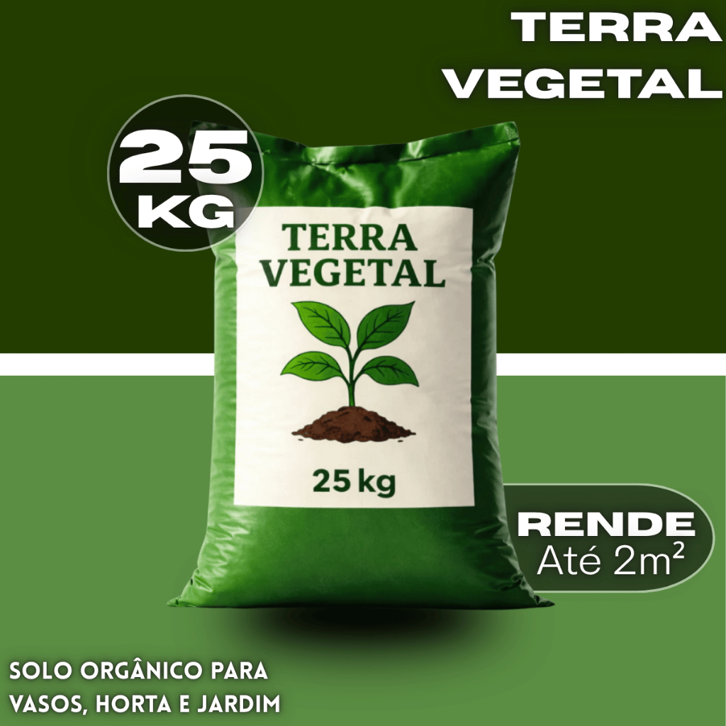 Terra Vegetal 25kg Solo Fértil Adubado Com Húmus Para Vasos Jardim Horta e Plantas Saudáveis