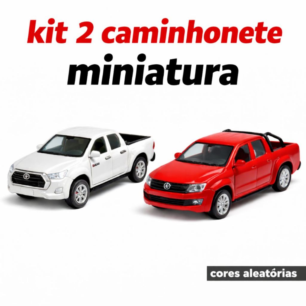 Kit Caminhonete Amarok e Hillux Miniatura Colecionável Premium Cores Aleatórias