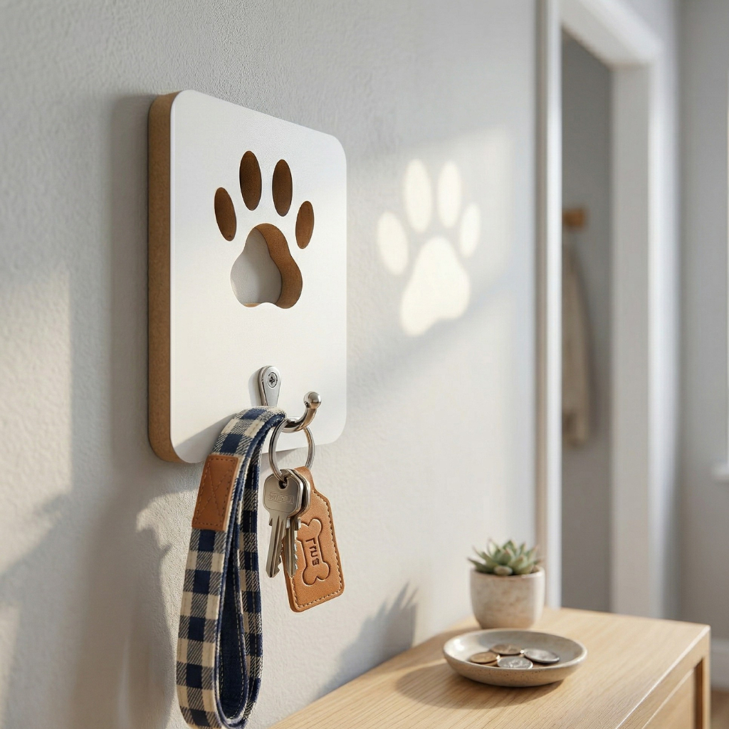 Suporte Porta Coleiras E Guias Pet Cachorro Gato MDF Premium Sem Furo