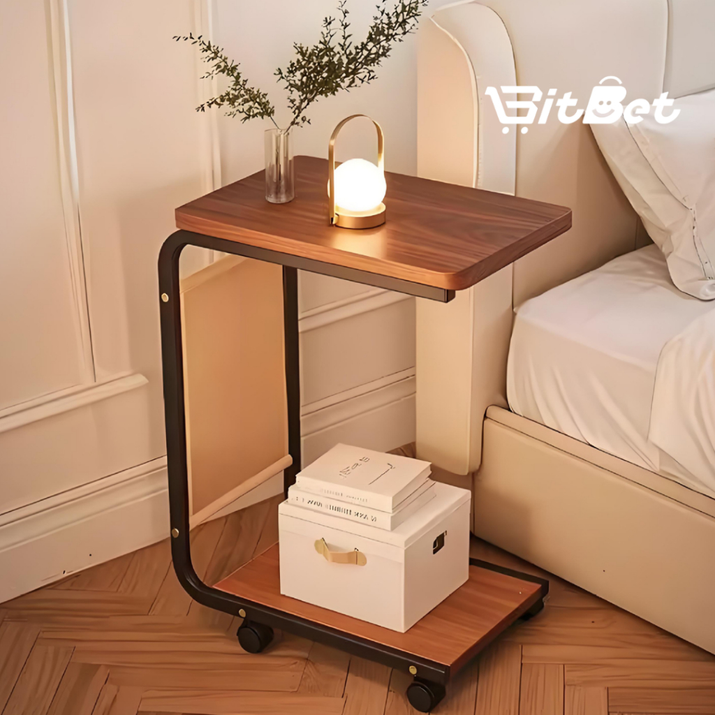 Mesa Lateral com Rodinhas 360° para Sofá e Cama Portátil Base em Aço Carbono e MDF UT-95