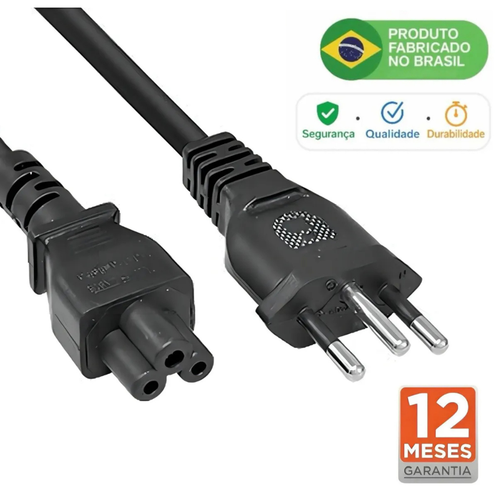 Cabo De Força Tripolar 1,5m Fonte Notebook Pc Televisão Monitor Impressora Padrão 3 Pinos 120/220V