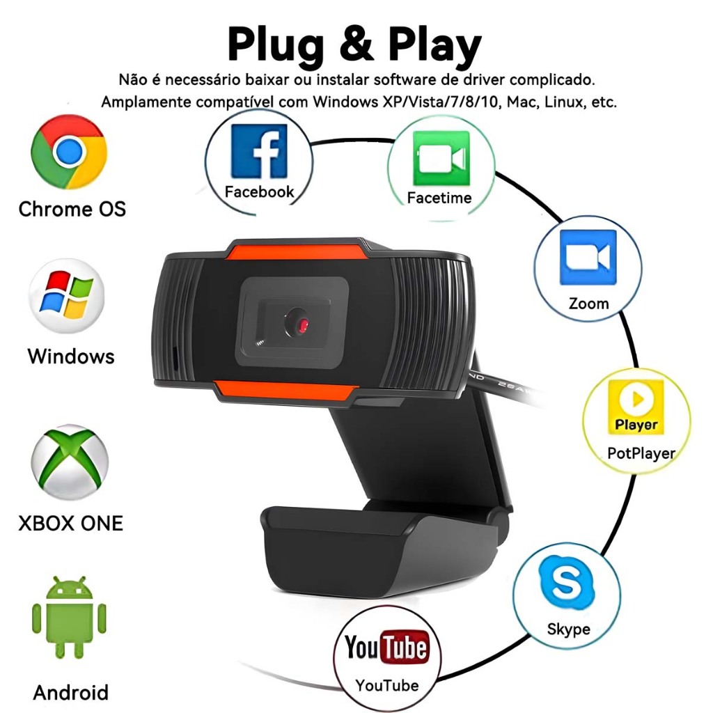 STARMEGA Webcam Microfone Camera Full Hd 1080p Computador Plug e Play Microfone Embutido