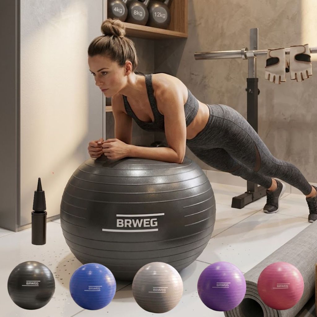 Bola Suíça 55cm Antiestouro Yoga Pilates Fitness + Bomba Alongamento Exercícios Fisioterapia