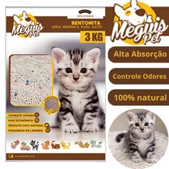 Areia Higiênica para Gatos Meguis Pet Grãos Grossos Bentonita Alta Absorção Premium Controle Odores