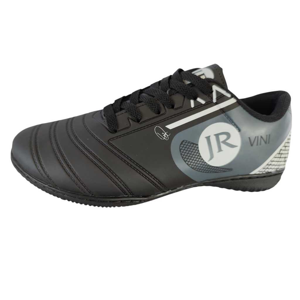 chuteira vine futsal preto/ prata ,costurada ,quadra, salão,esporte lazer