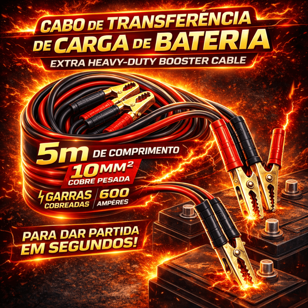 CABO CHUPETA ENERGIA BATERIA CARRO MOTO CAMINHÃO VAN ÔNIBUS 5 METROS 600 AMPERES 10MM