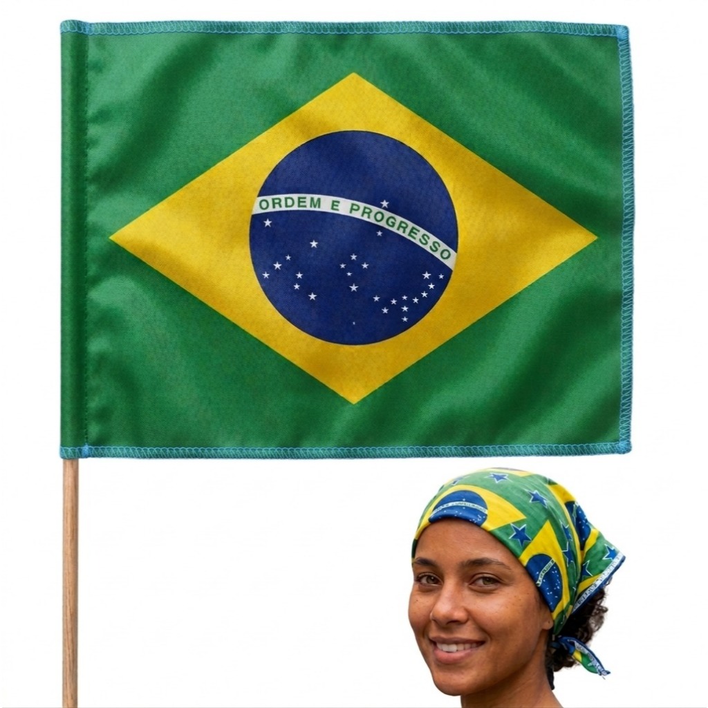 Bandeira do Brasil Copa do Mundo Tecido Cetim Grande 60x90 Reforçada para Torcedor e Decoração + Bandana de Cabeça Copa