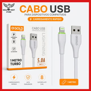 Cabo Carregador A'Gold USB Tipo-C e Lightning 1m 5.0A Turbo Fast Charge para Android e iP…