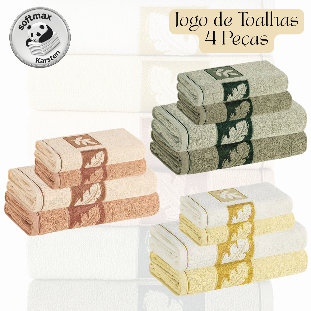 Jogo de Toalhas 4 Peças Karsten Banho e Rosto Tecnologia Softmax 100% Algodão Ótima Absorção Quebec